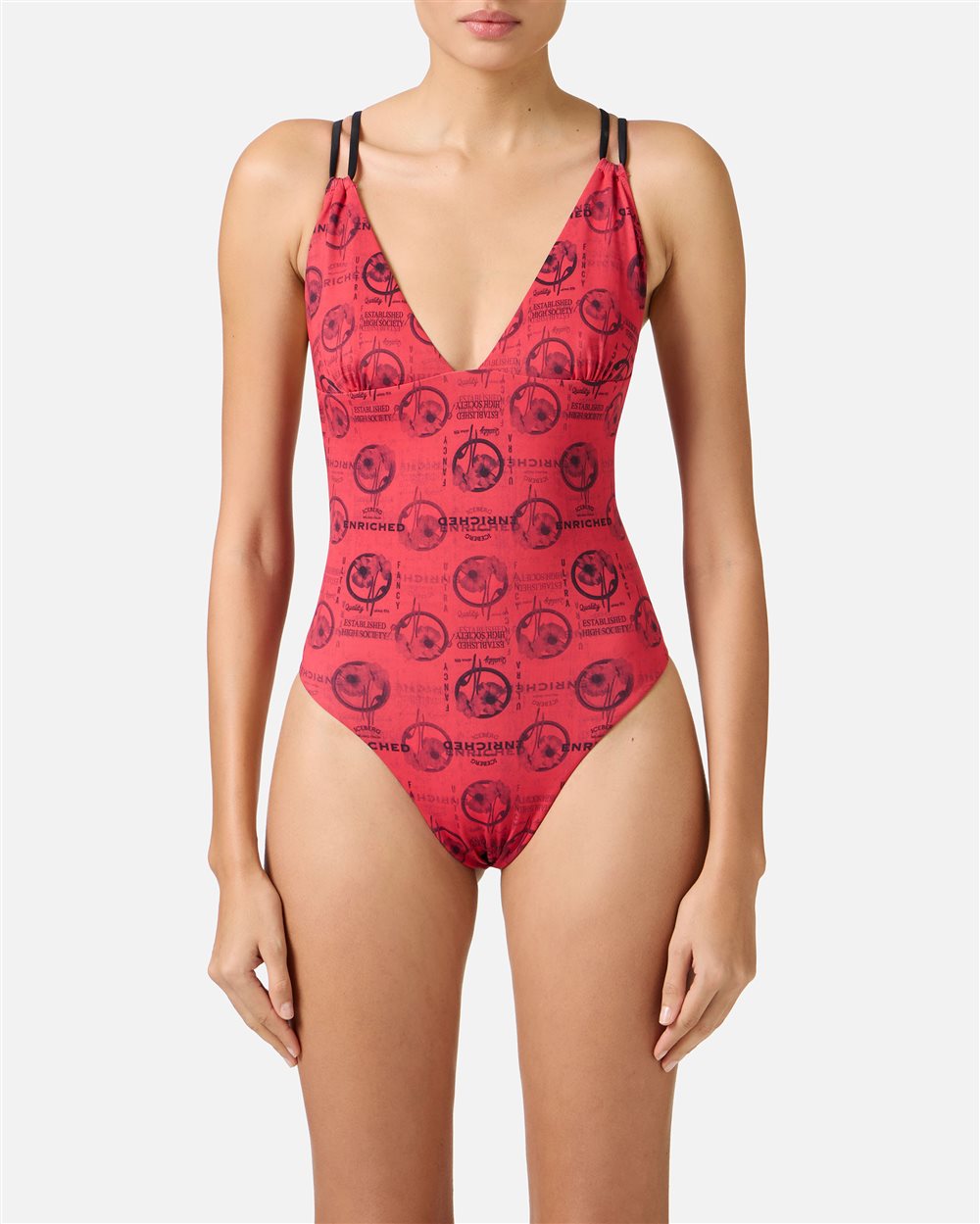 Costume intero rosso con stampe allover e doppia spallina incrociata sul retro - Iceberg - Official Website
