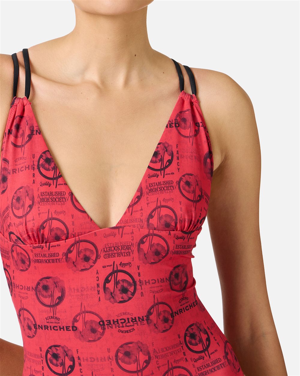 Costume intero rosso con stampe allover e doppia spallina incrociata sul retro - Iceberg - Official Website