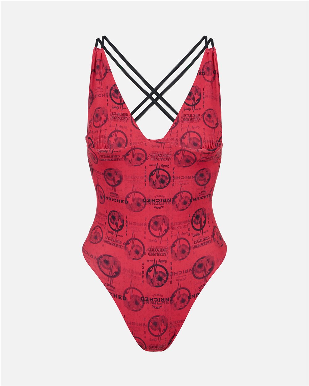 Costume intero rosso con stampe allover e doppia spallina incrociata sul retro - Iceberg - Official Website