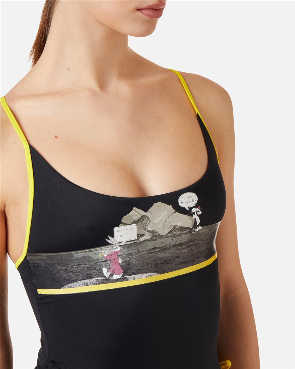 Black One-Piece Swimsuit with Warner Bros Chest Illustration - Iceberg - Official Website