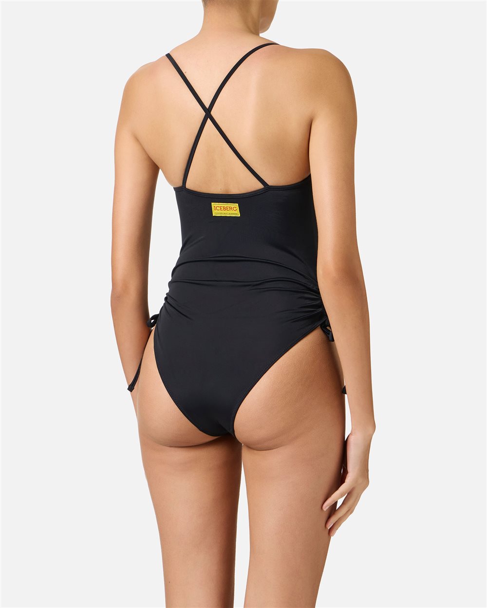 Black one-piece with Tom print on the chest and side ties - Iceberg - Official Website