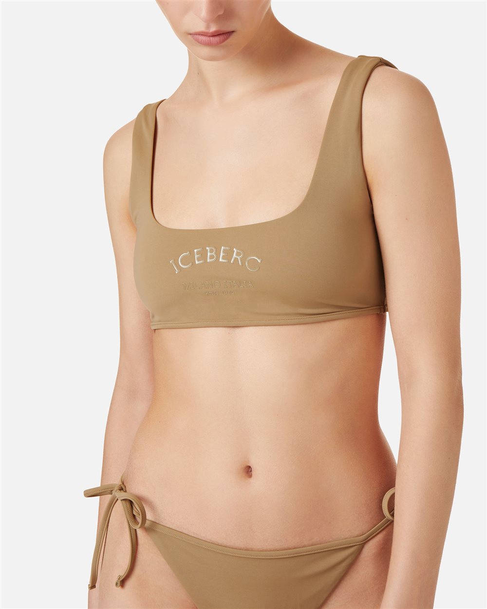 Mud-colored swim top with tone-on-tone Iceberg logo on the front - Iceberg - Official Website