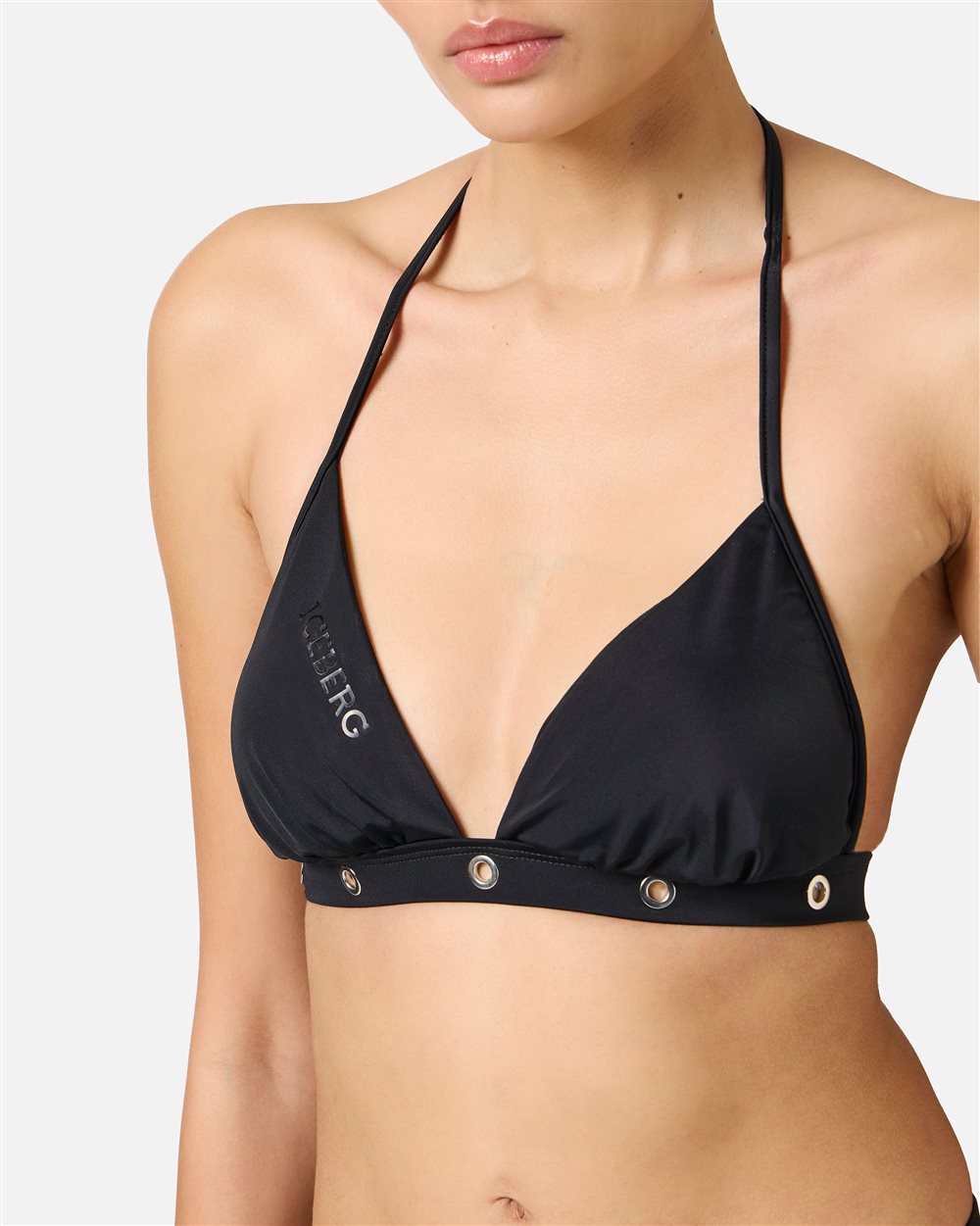 Top nero per costume a triangolo con borchie metalliche sotto al seno - Iceberg - Official Website