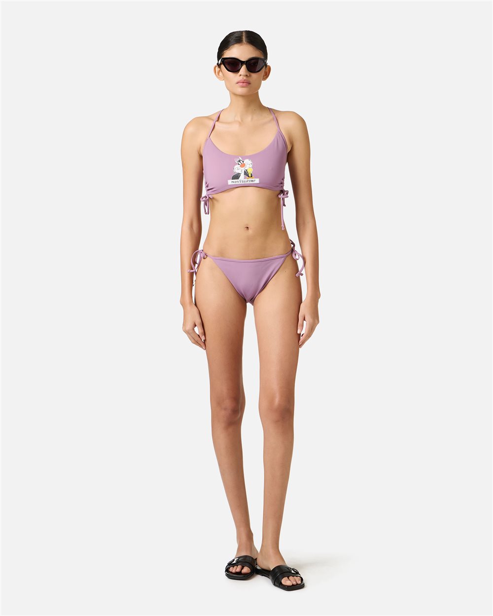Top viola per costume da bagno a fascia con spalline e stampa Silvestro al centro - Iceberg - Official Website
