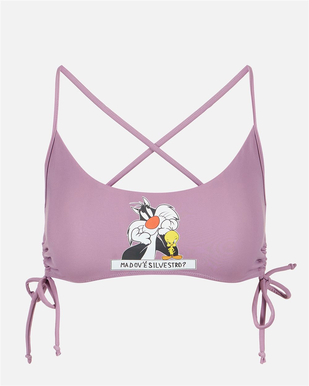 Top viola per costume da bagno a fascia con spalline e stampa Silvestro al centro - Iceberg - Official Website