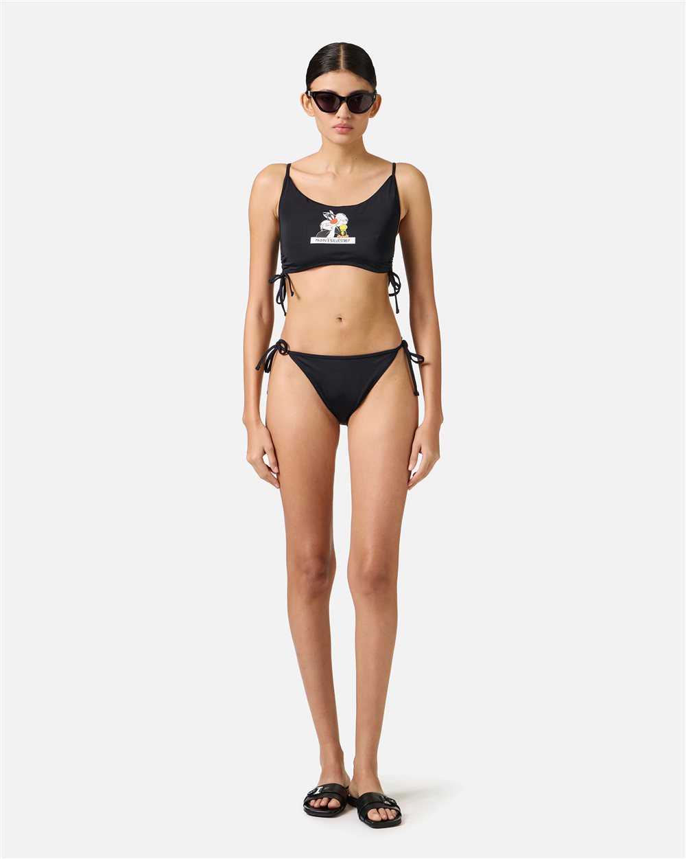 Top nero per costume da bagno a fascia con spalline e stampa Silvestro al centro - Iceberg - Official Website