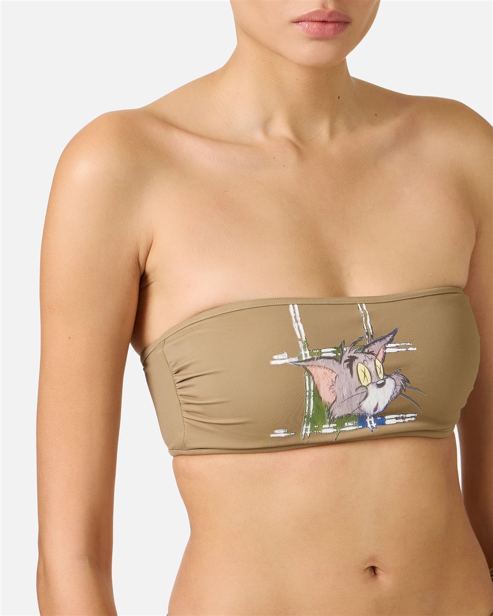 Top color fango per costume a fascia con stampa di Tom sul petto - Iceberg - Official Website