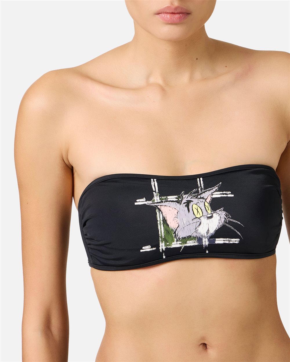 Top nero per costume a fascia con stampa di Tom sul petto - Iceberg - Official Website