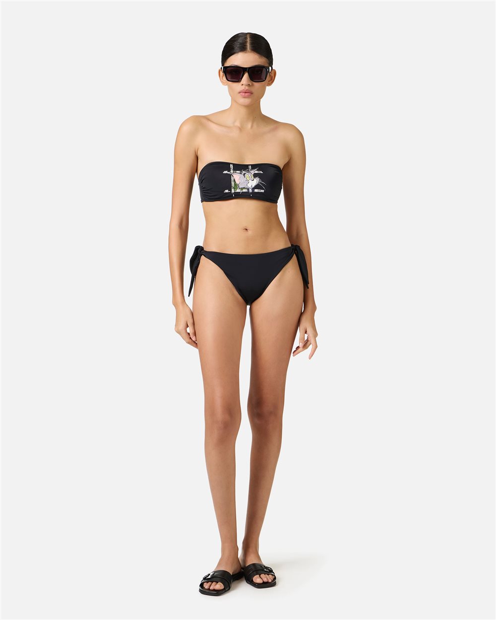 Top nero per costume a fascia con stampa di Tom sul petto - Iceberg - Official Website