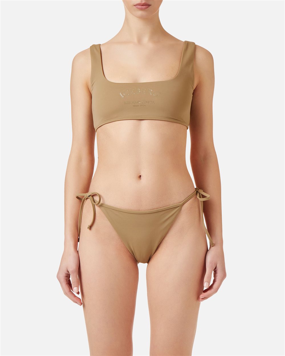 Mud-colored swim briefs with adjustable ties on the sides - Iceberg - Official Website