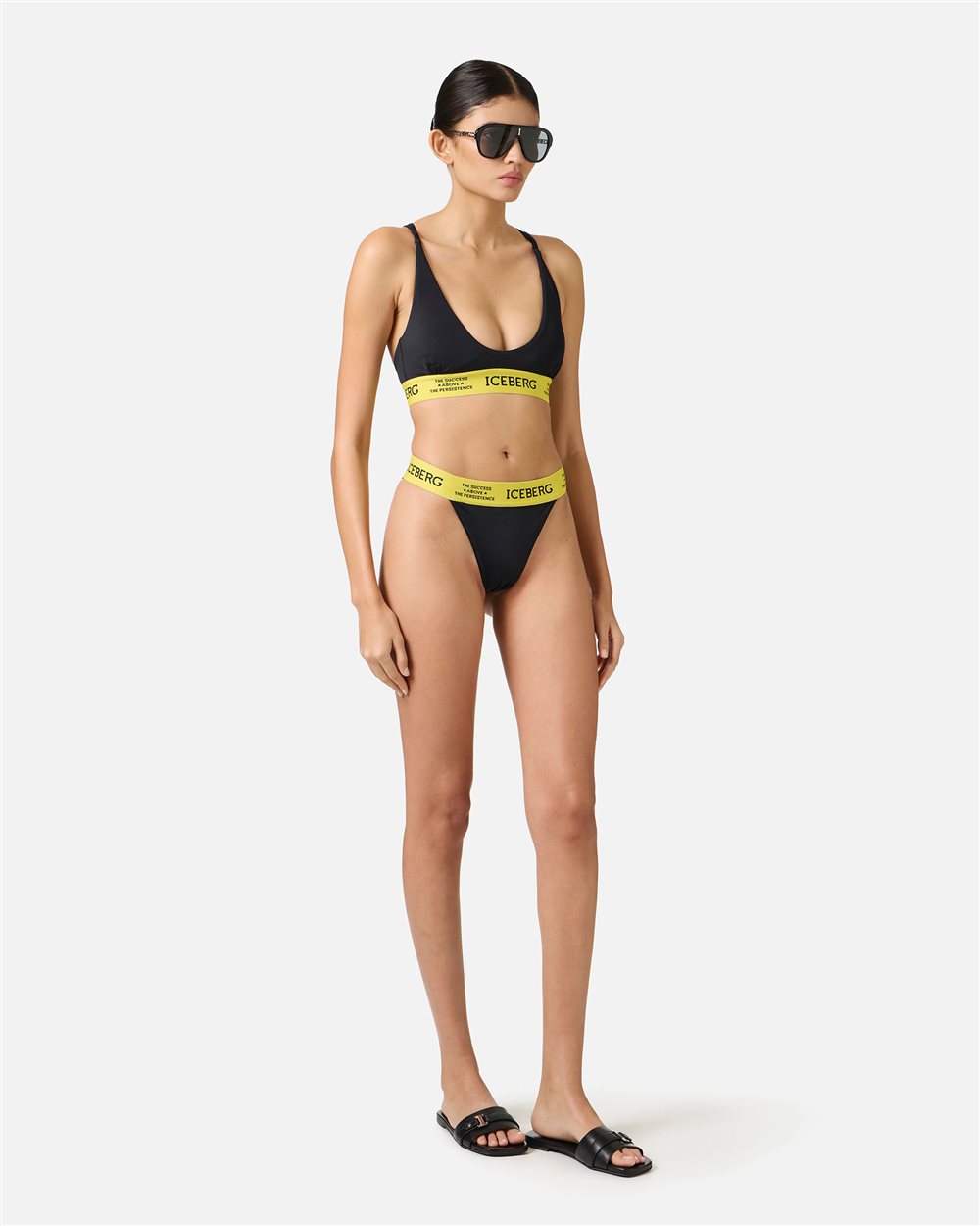 Black high-leg briefs with elastic waistband and contrasting Iceberg logo - Iceberg - Official Website