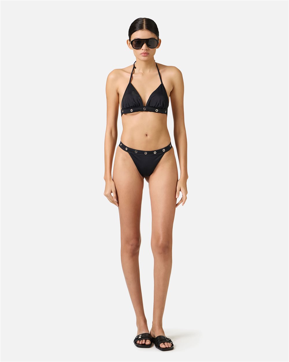 Slip nero sgambato con borchiette in metallo in vita - Iceberg - Official Website