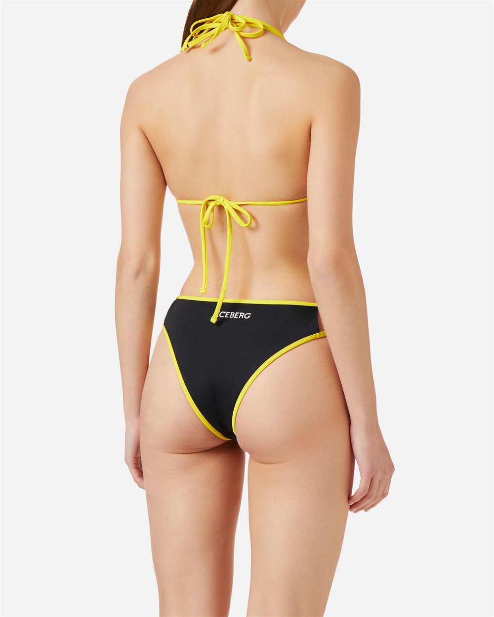 Black swim briefs with contrasting yellow profiles and Iceberg logo on the back - Iceberg - Official Website