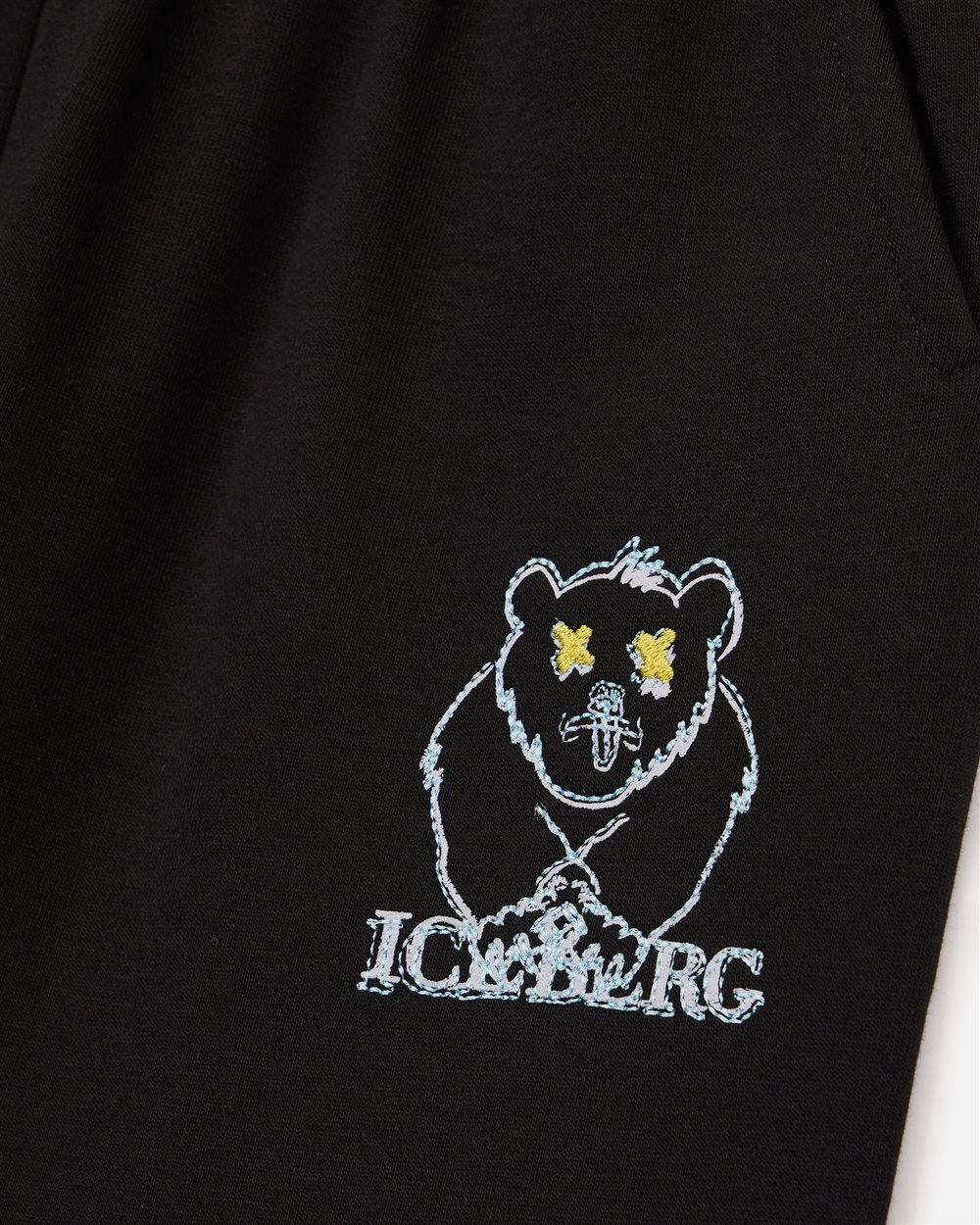 Jogger in felpa nero con doppia fascia rossa sulla caviglia sinistra - Iceberg - Official Website