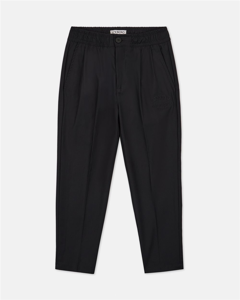 Pantalone nero in tessuto classico con gamba dritta e piega stirata - Iceberg - Official Website
