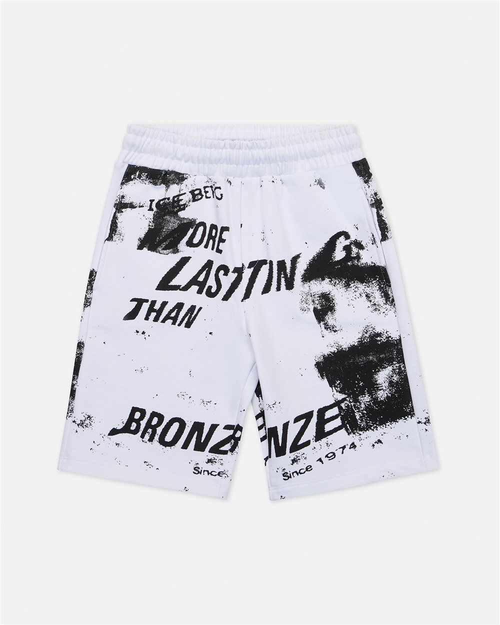 White Bermuda shorts with allover black writing and prints - Iceberg - Official Website