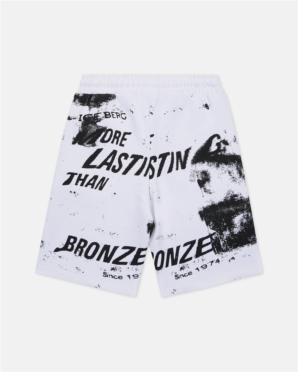 White Bermuda shorts with allover black writing and prints - Iceberg - Official Website