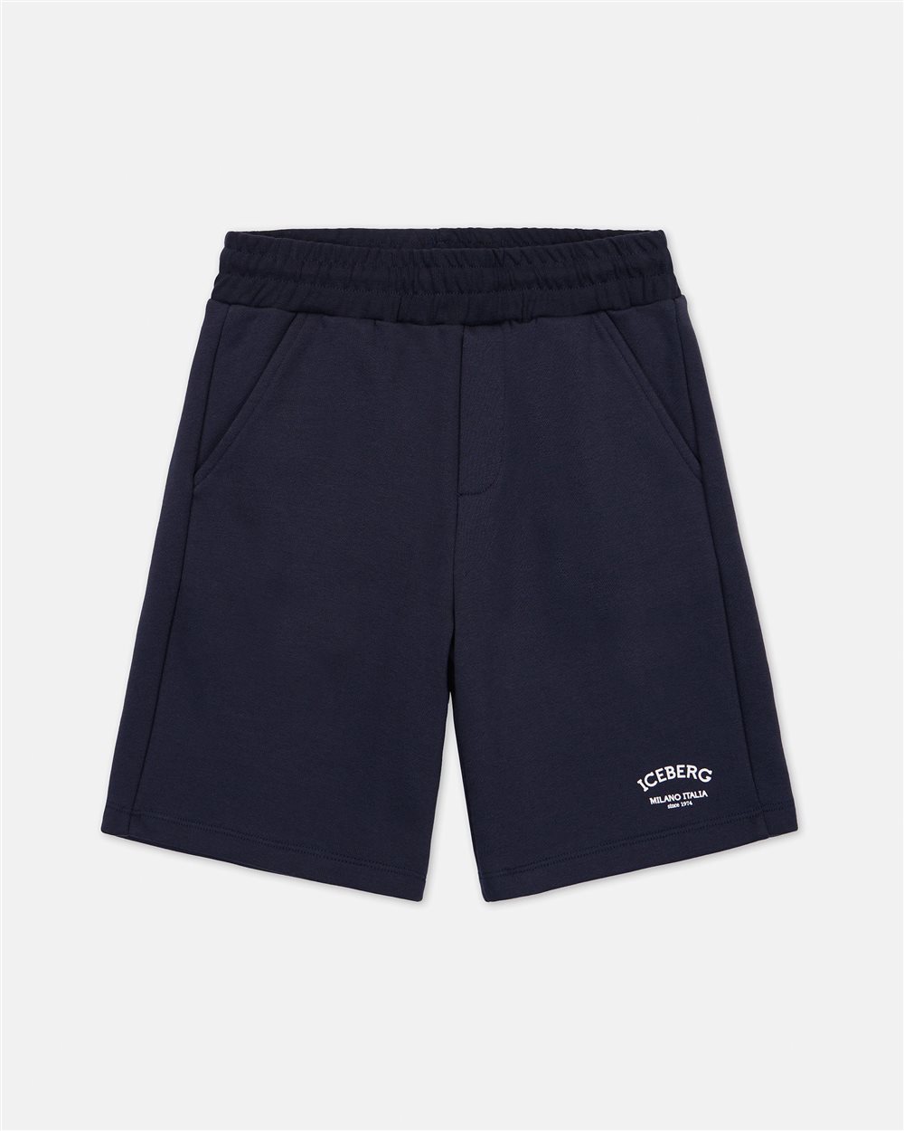 Bermuda blu con vita elastica e logo a contrasto - Iceberg - Official Website