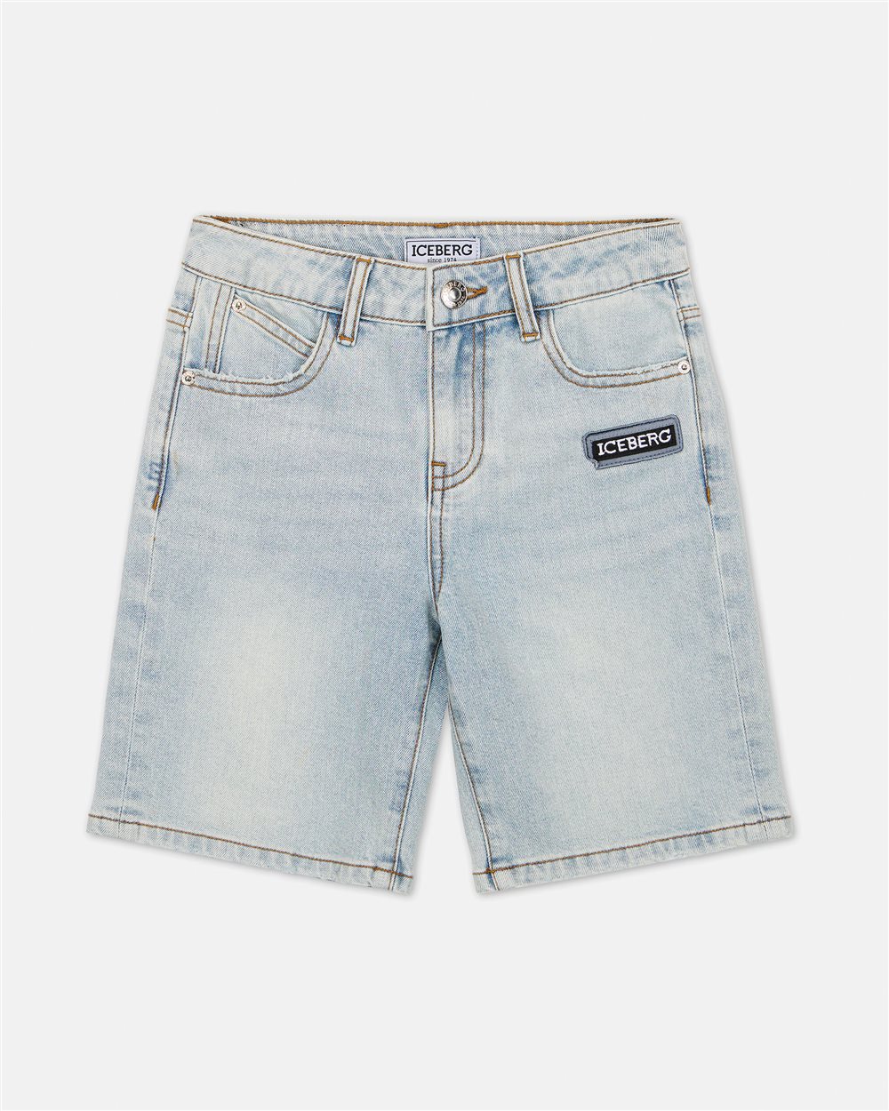Bermuda in jeans 5 tasche color indaco con patch con logo Iceberg - Iceberg - Official Website