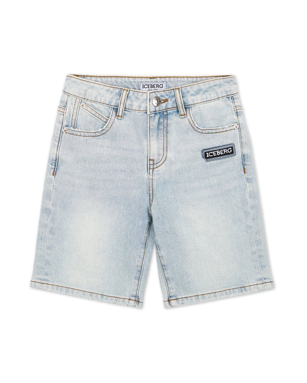 Indigo 5-pocket denim Bermuda shorts with Iceberg logo patch - Iceberg - Official Website