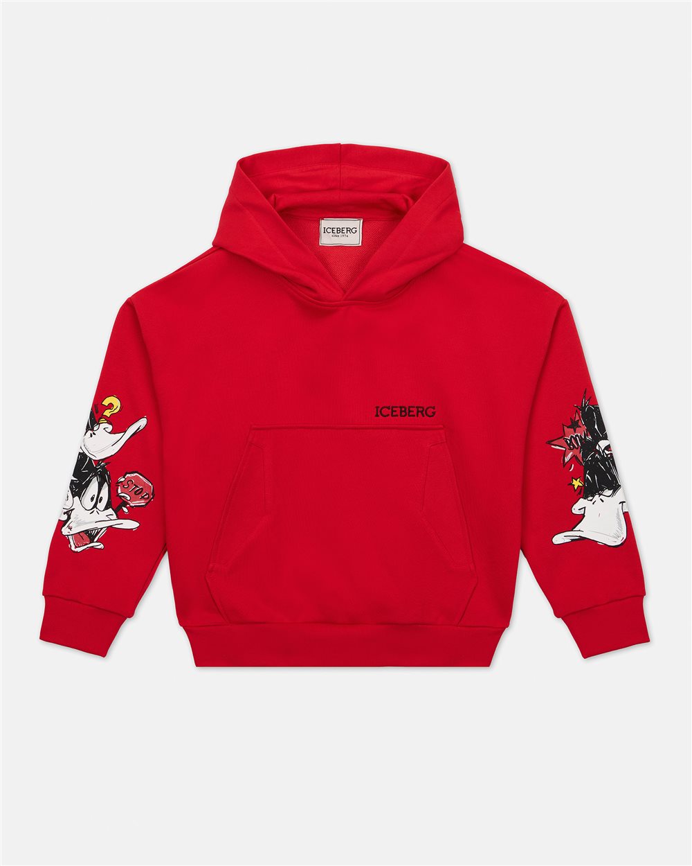 Red sweatshirt with Looney Tunes characters on the sleeves and Iceberg logo - Iceberg - Official Website