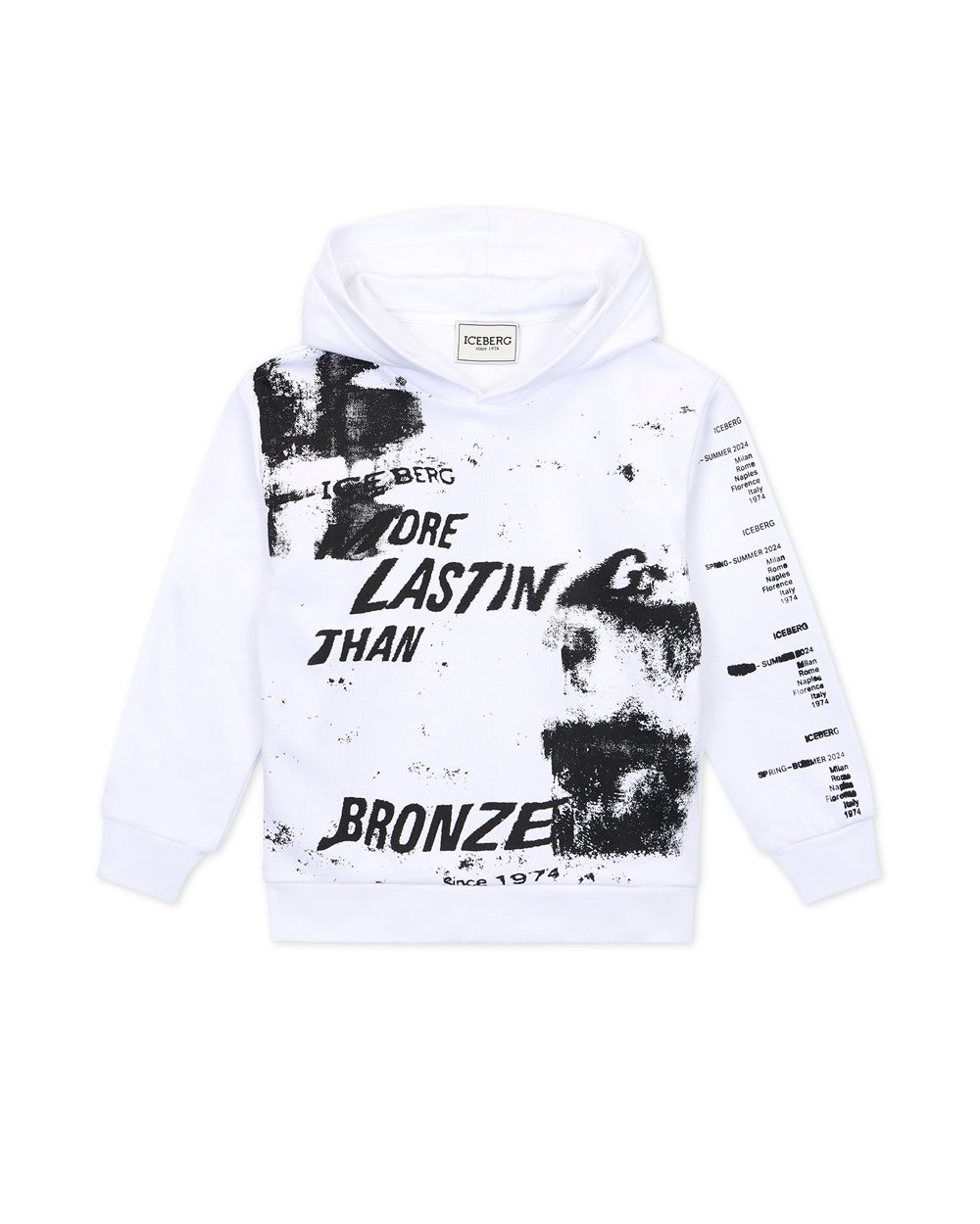 White sweatshirt with allover black prints and writing - Iceberg - Official Website