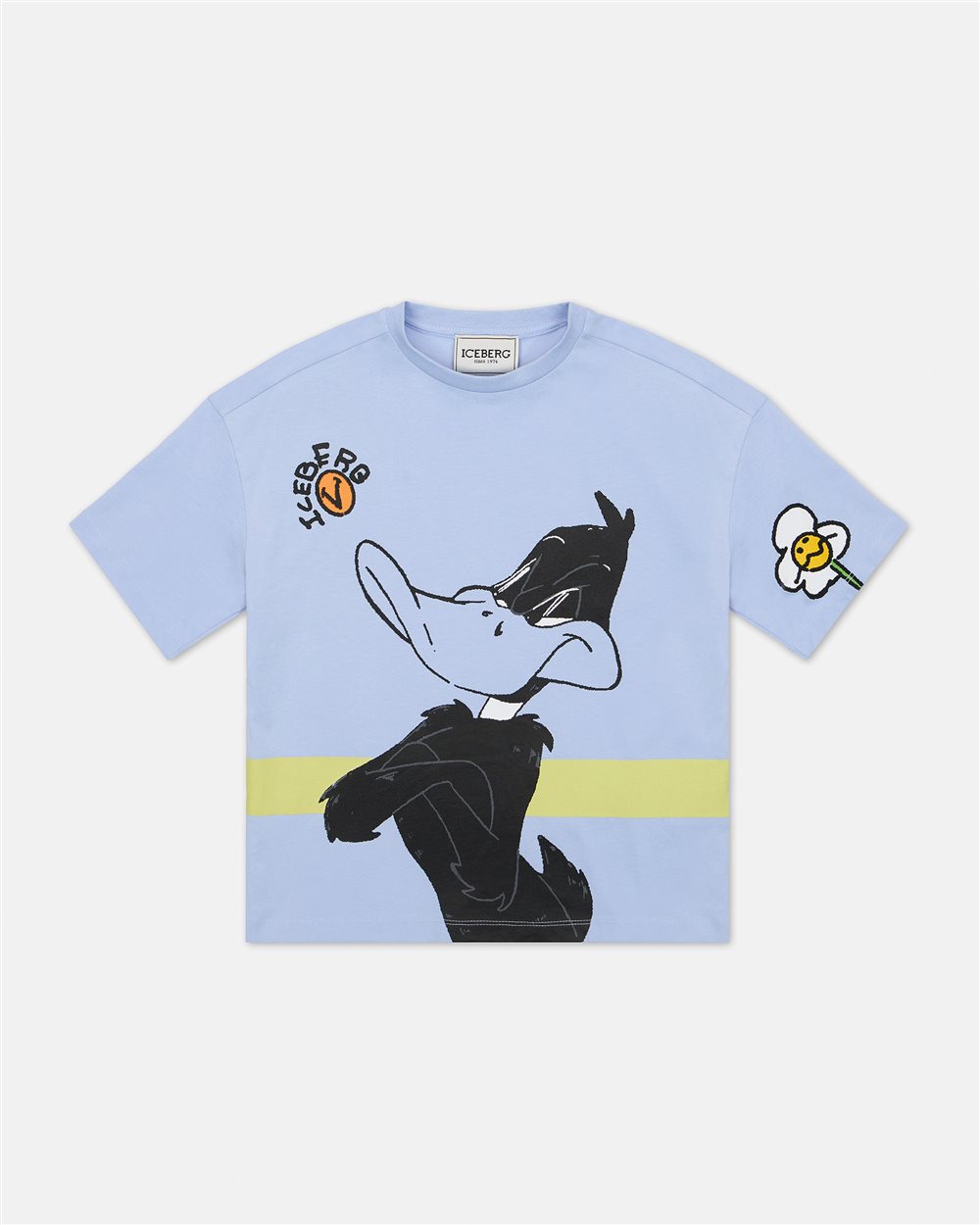 T-shirt girocollo in cotone turchese con stampa Daffy Duck - Iceberg - Official Website