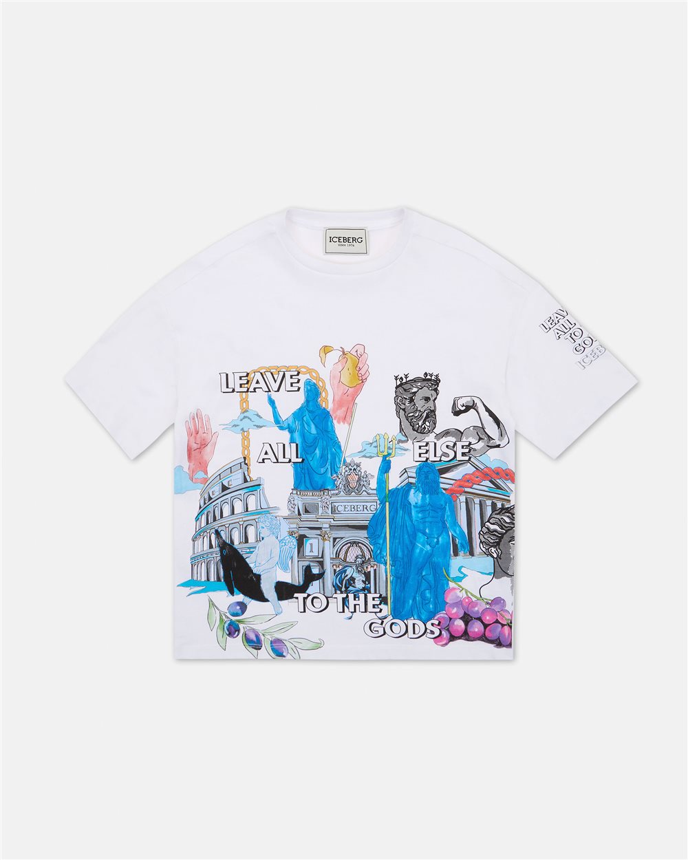 T-shirt girocollo in cotone bianco con stampe colorate - Iceberg - Official Website