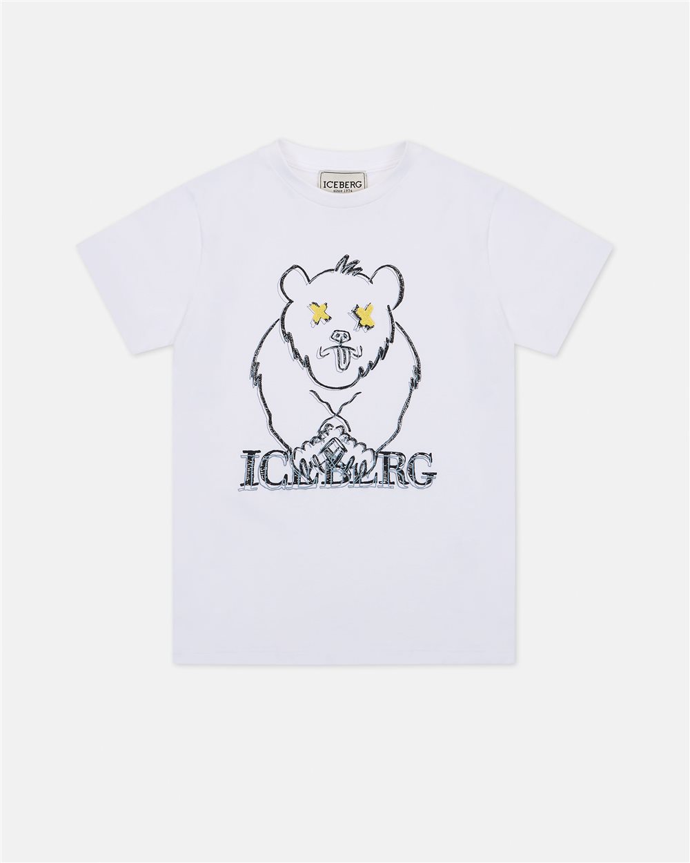 White cotton crew neck T-shirt with Bear and Iceberg logo - Iceberg - Official Website