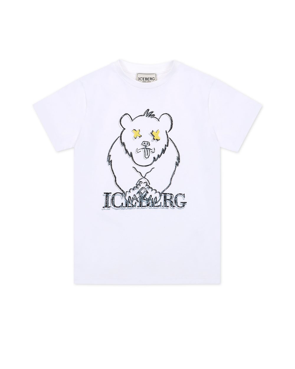 White cotton crew neck T-shirt with Bear and Iceberg logo - Iceberg - Official Website