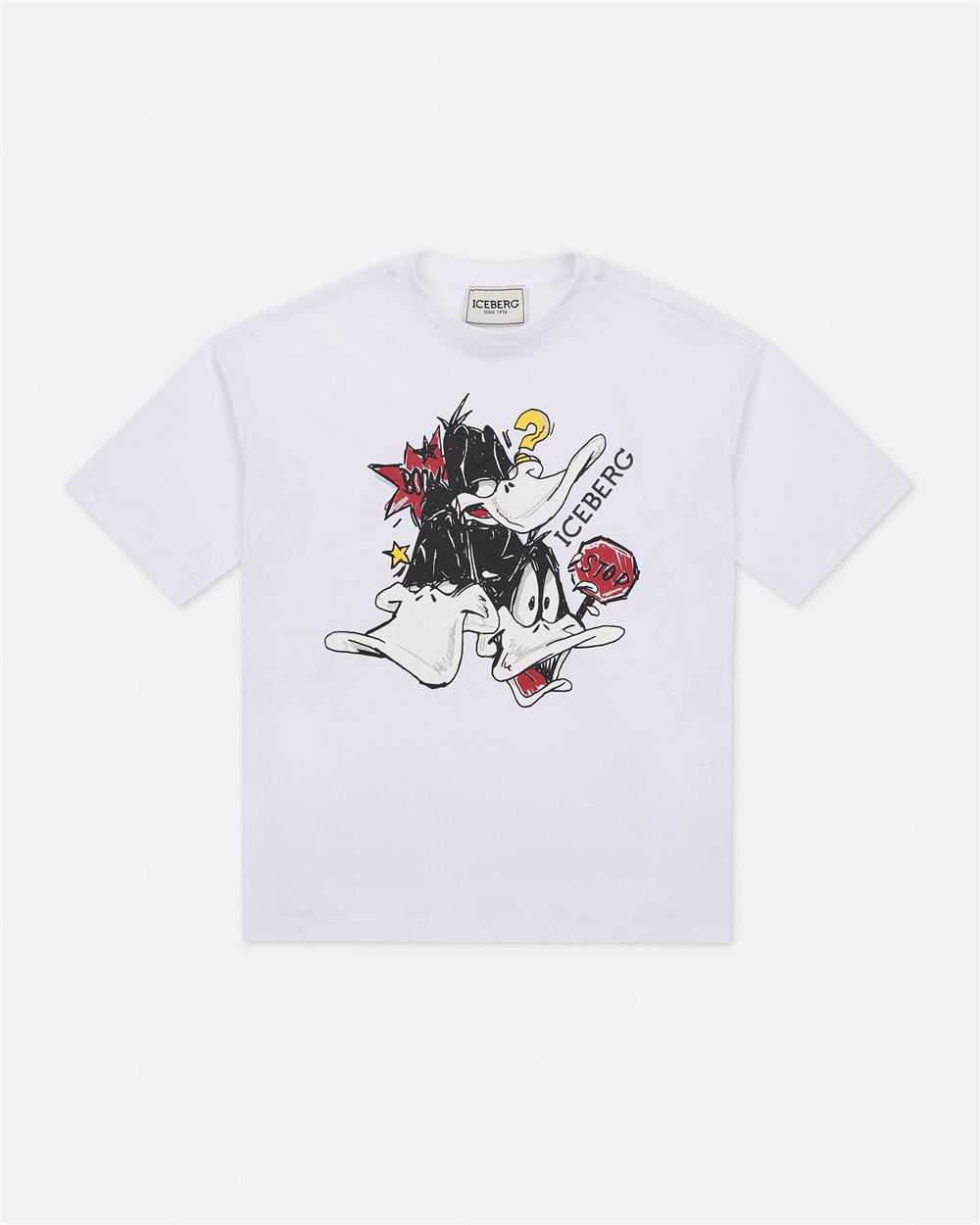 Weißes Baumwoll-T-Shirt mit Rundhalsausschnitt und Daffy Duck - Iceberg - Official Website