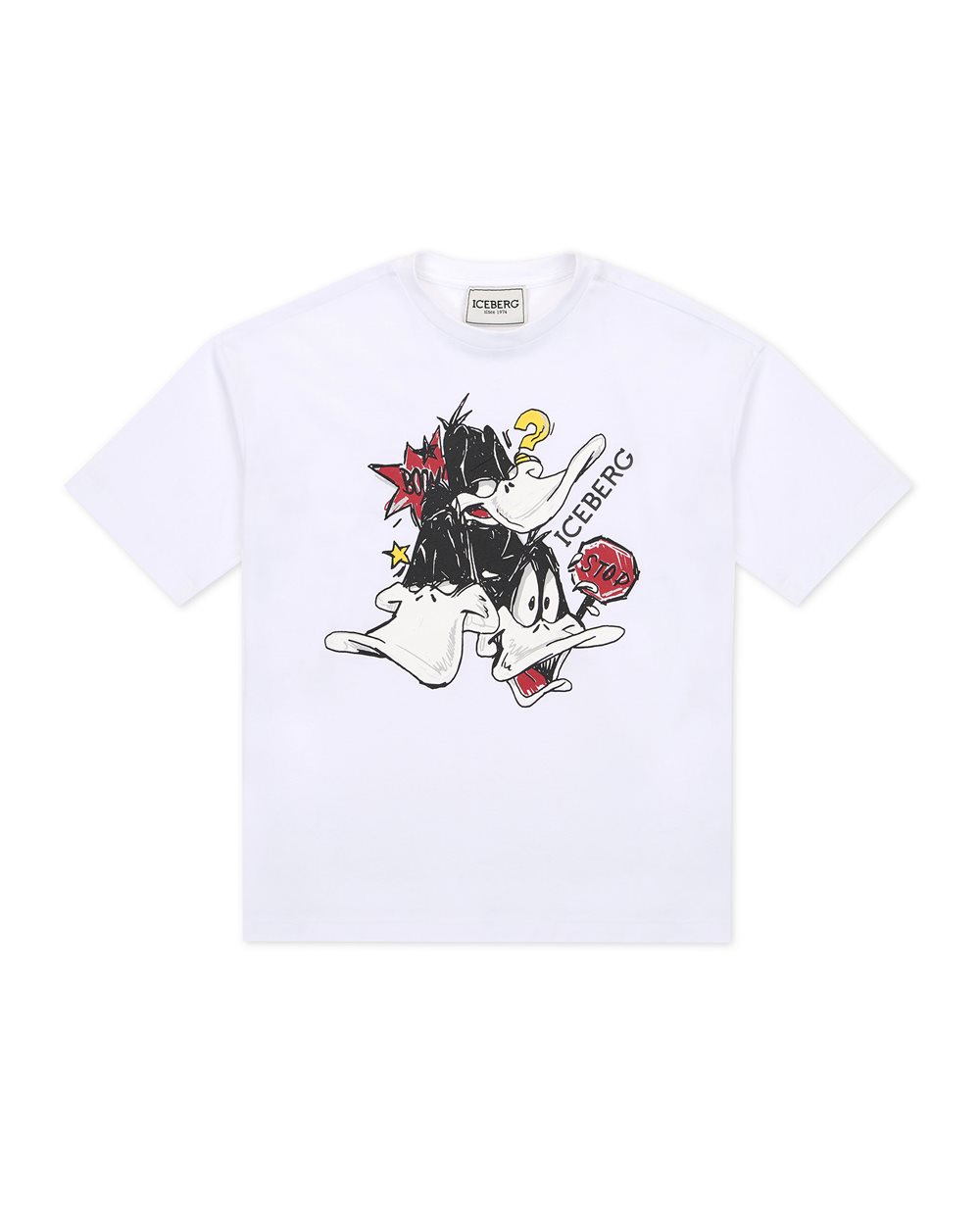 T-shirt bianca girocollo in cotone con Daffy Duck - Iceberg - Official Website