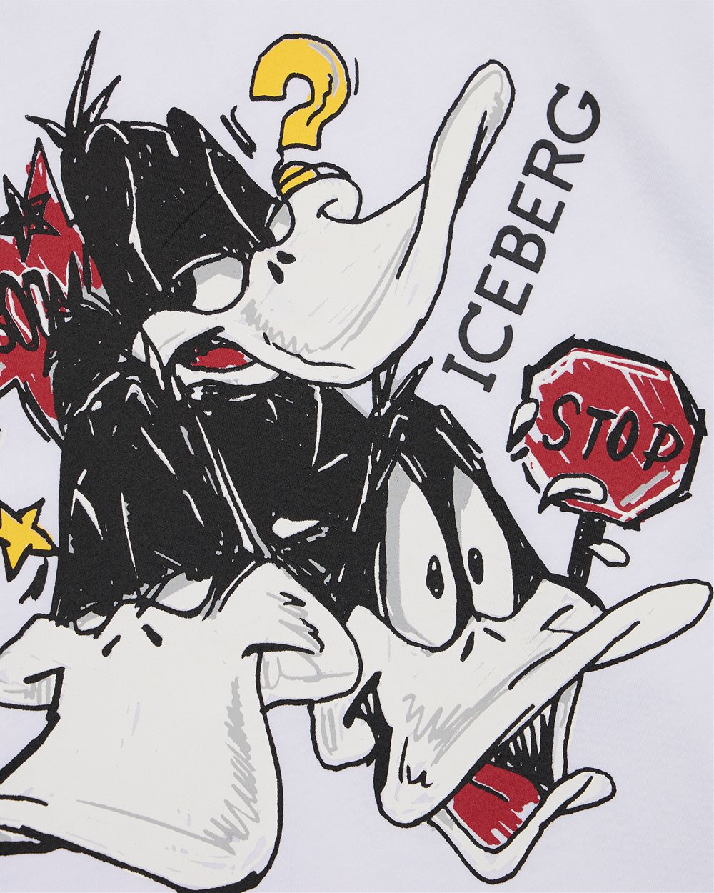 Weißes Baumwoll-T-Shirt mit Rundhalsausschnitt und Daffy Duck - Iceberg - Official Website