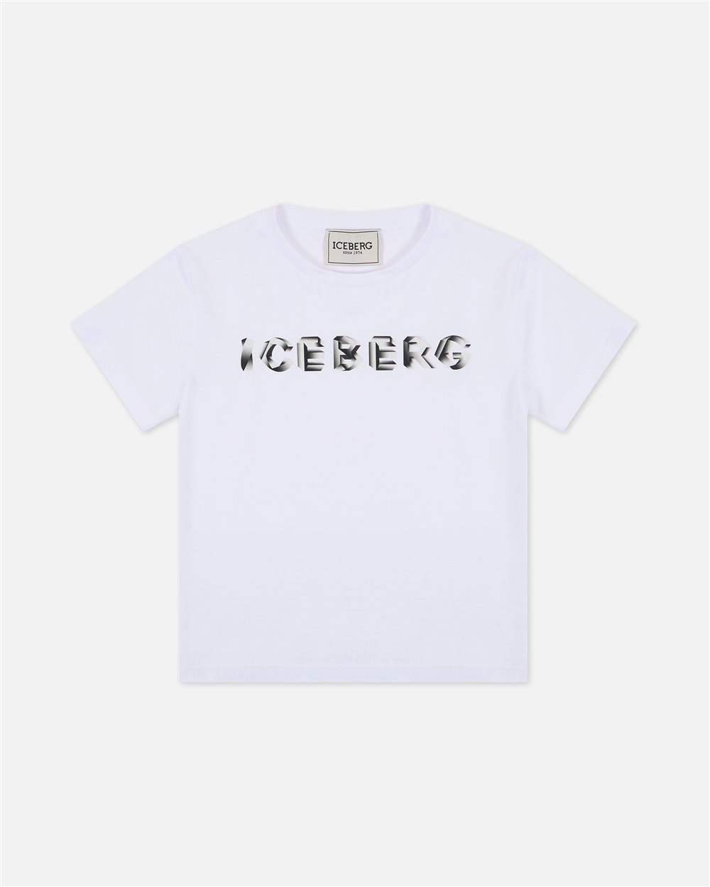 T-shirt bianca girocollo in cotone con lettering stampato sul busto - Iceberg - Official Website