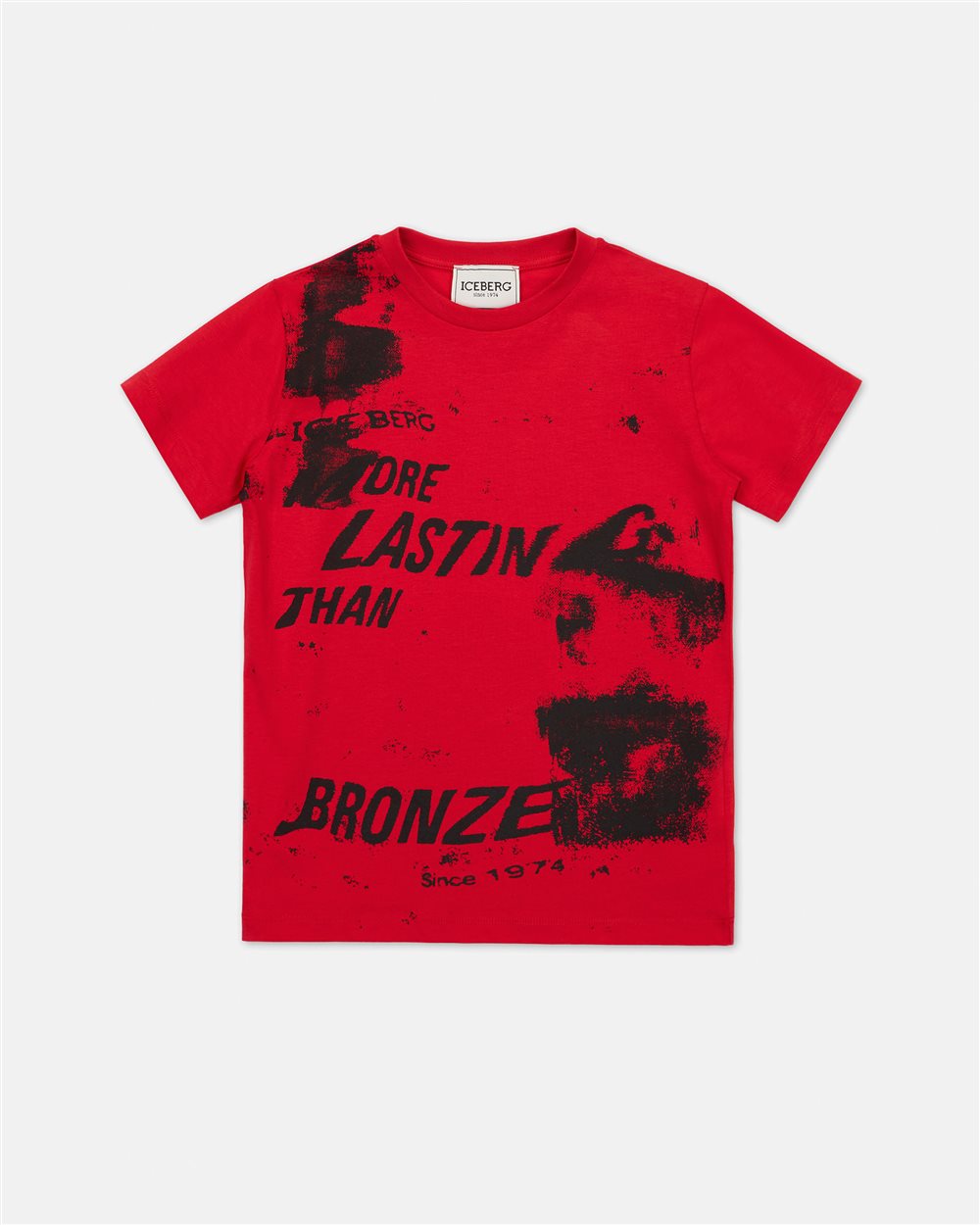 Red crew neck cotton t-shirt with contrasting prints and lettering on the torso - Iceberg - Official Website