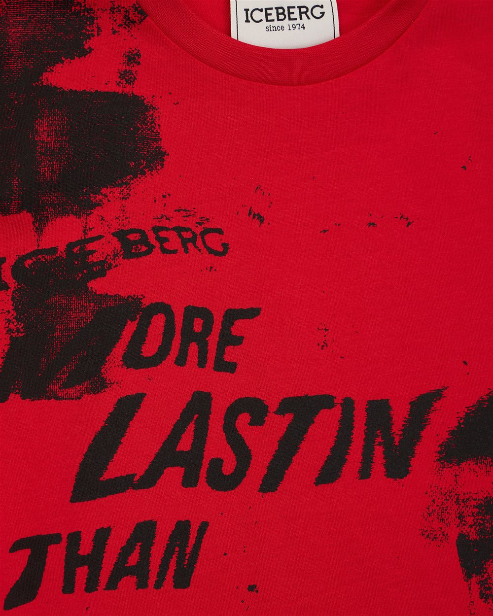 Red crew neck cotton t-shirt with contrasting prints and lettering on the torso - Iceberg - Official Website