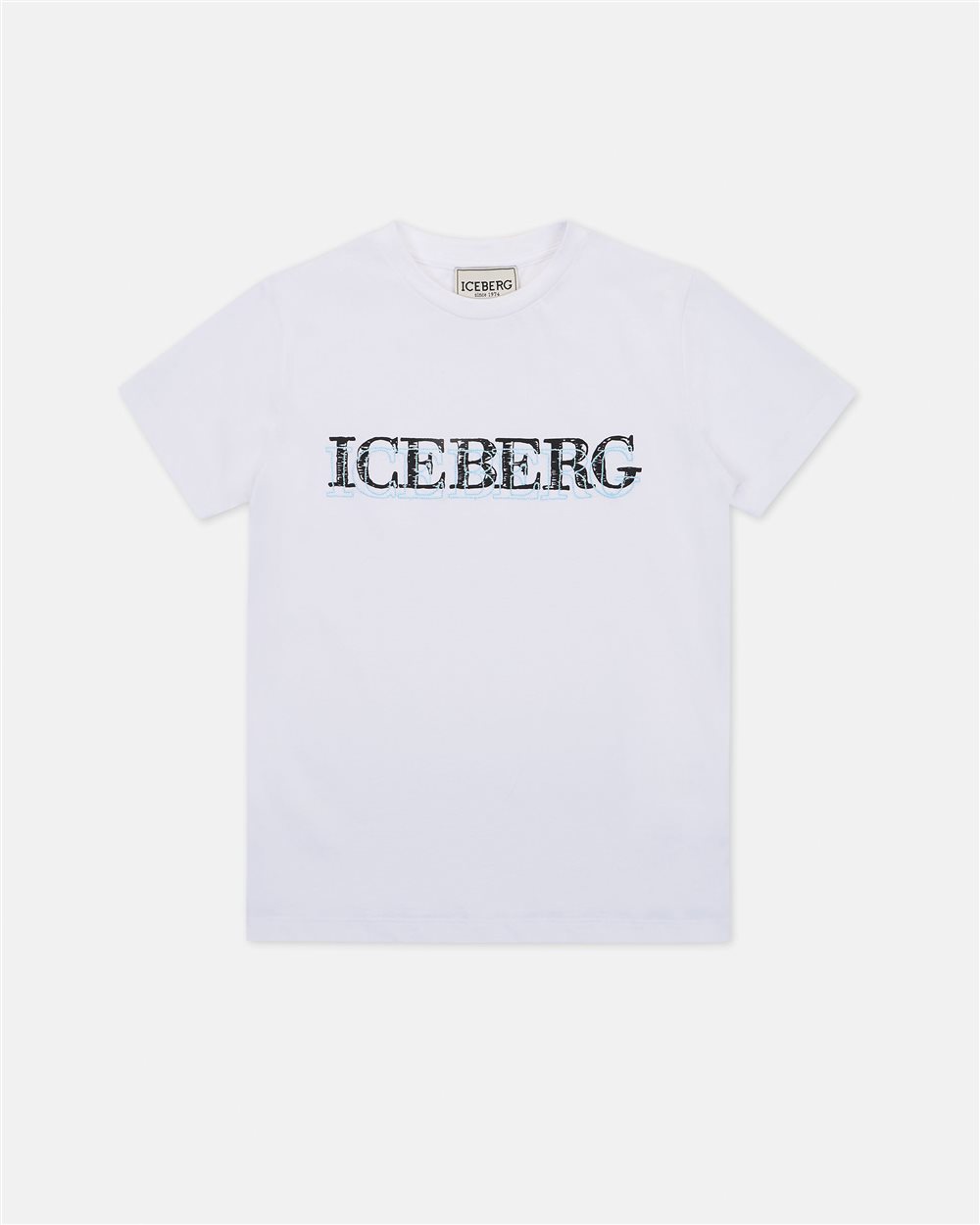 White crew neck cotton T-shirt with Iceberg logo on the front in contrast - Iceberg - Official Website