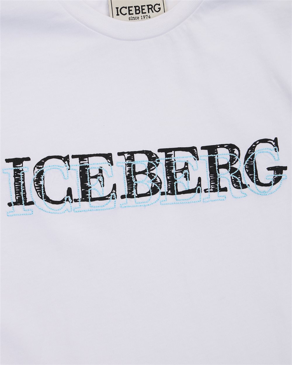 White crew neck cotton T-shirt with Iceberg logo on the front in contrast - Iceberg - Official Website