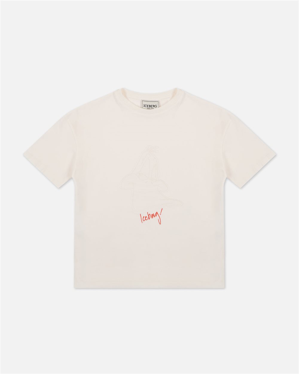 T-shirt di cotone a maniche corte color panna degradabile con logo Iceberg a contrasto - Iceberg - Official Website