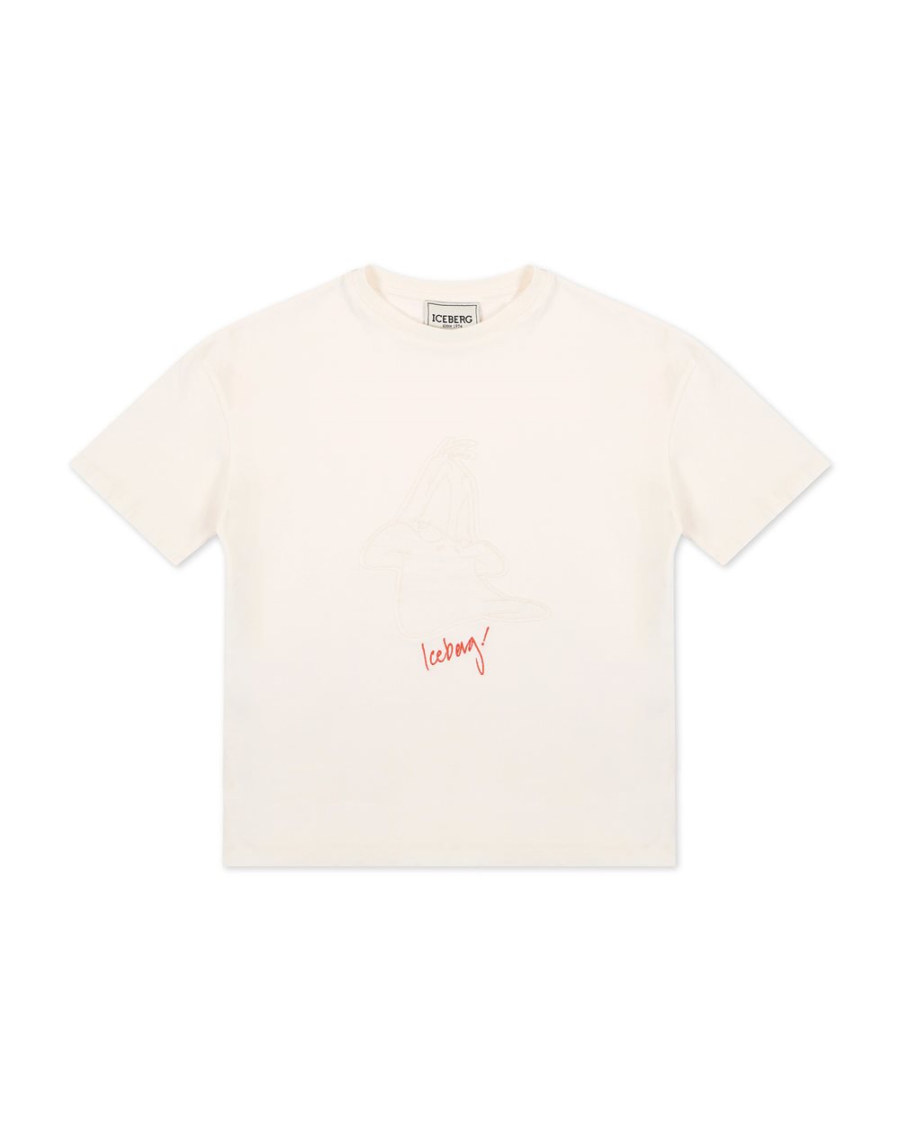 T-shirt di cotone a maniche corte color panna degradabile con logo Iceberg a contrasto - Iceberg - Official Website