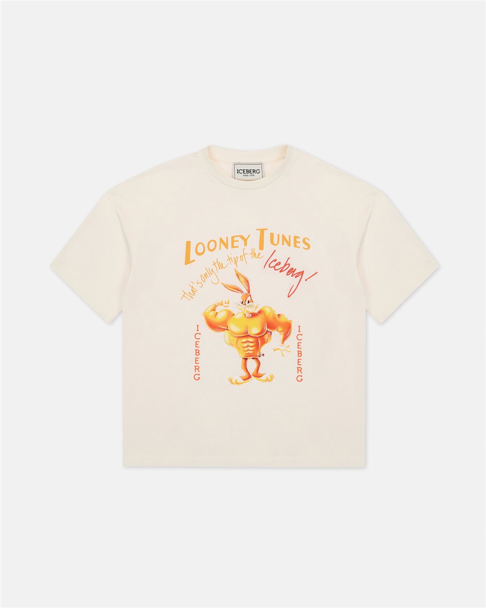Cream T-shirt with red and orange Looney Tunes prints and designs on the front - Iceberg - Official Website