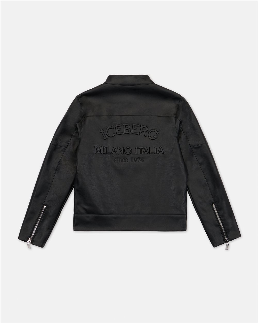 Giubbotto Biker Nero Girocollo con Zip in Metallo - Iceberg - Official Website