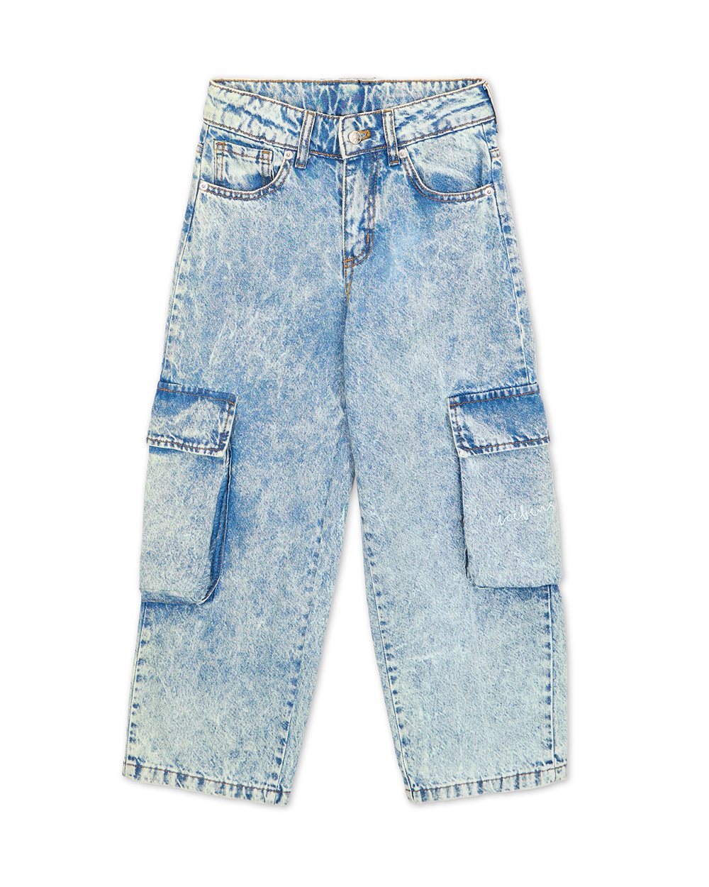 Cargo jeans with side pockets in washed indigo blue - Iceberg - Official Website