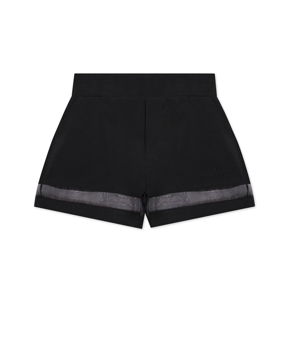 Shorts in tessuto nero con elastico in vita e righino grigio sul fondo - Iceberg - Official Website