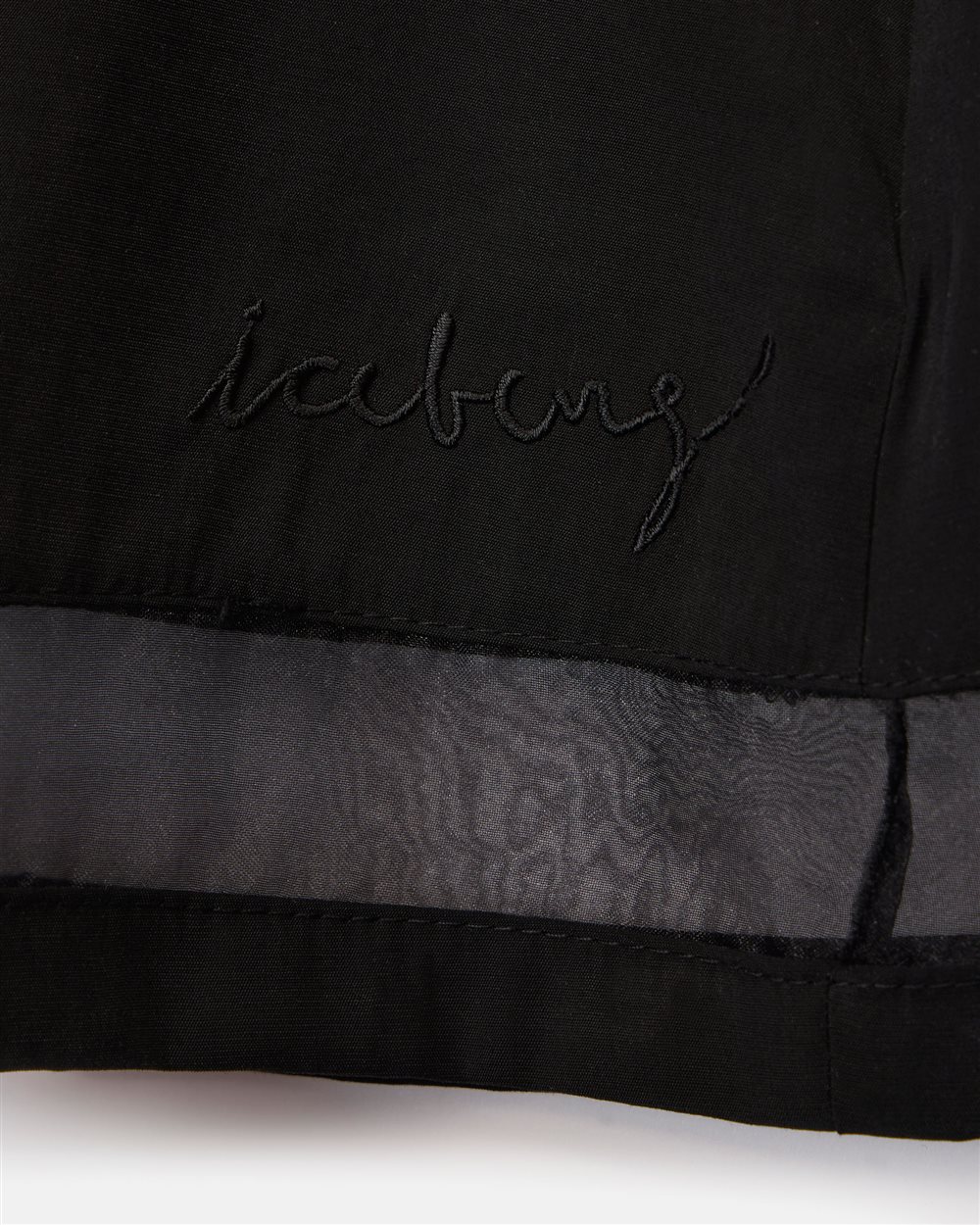 Black fabric shorts with elastic waist and grey stripe on the bottom - Iceberg - Official Website