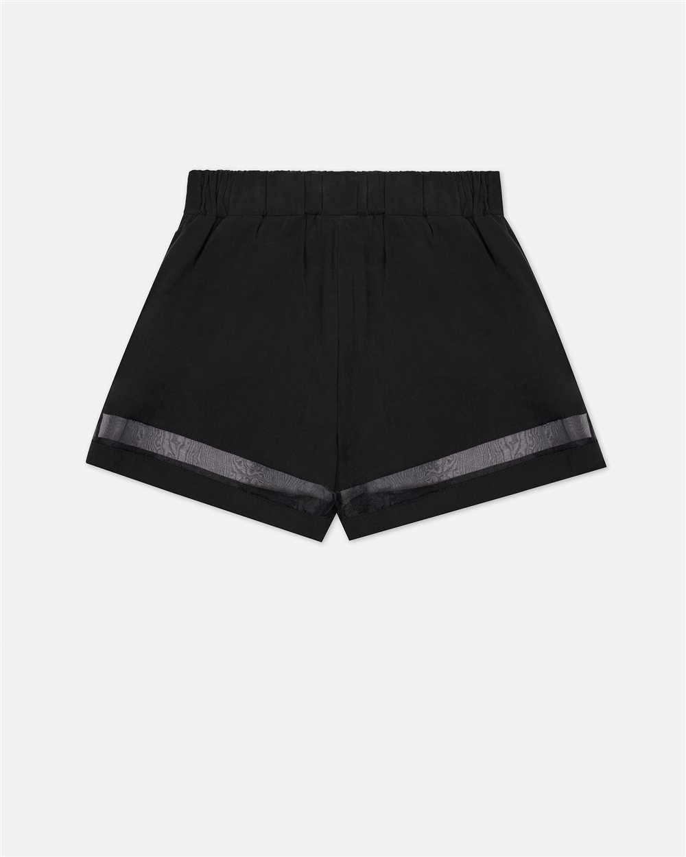 Black fabric shorts with elastic waist and grey stripe on the bottom - Iceberg - Official Website