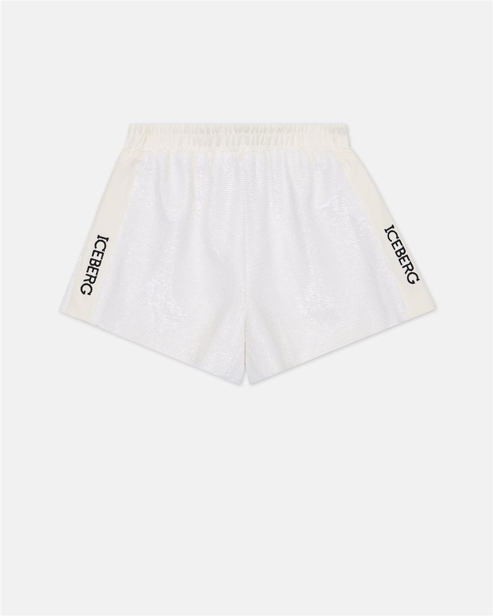 Shorts in optical white fabric with elastic waistband and contrasting Iceberg logos printed - Iceberg - Official Website