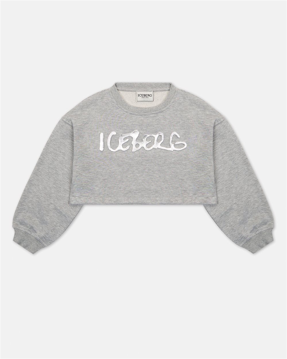 Felpa girocollo grigio melange modello cropped con logo Iceberg bianco - Iceberg - Official Website