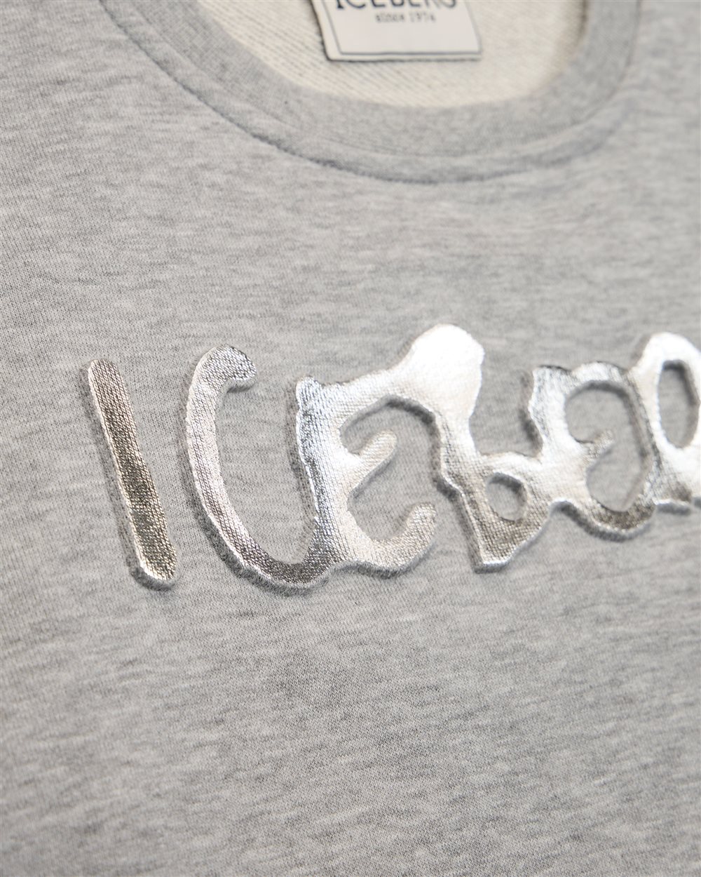 Felpa girocollo grigio melange modello cropped con logo Iceberg bianco - Iceberg - Official Website