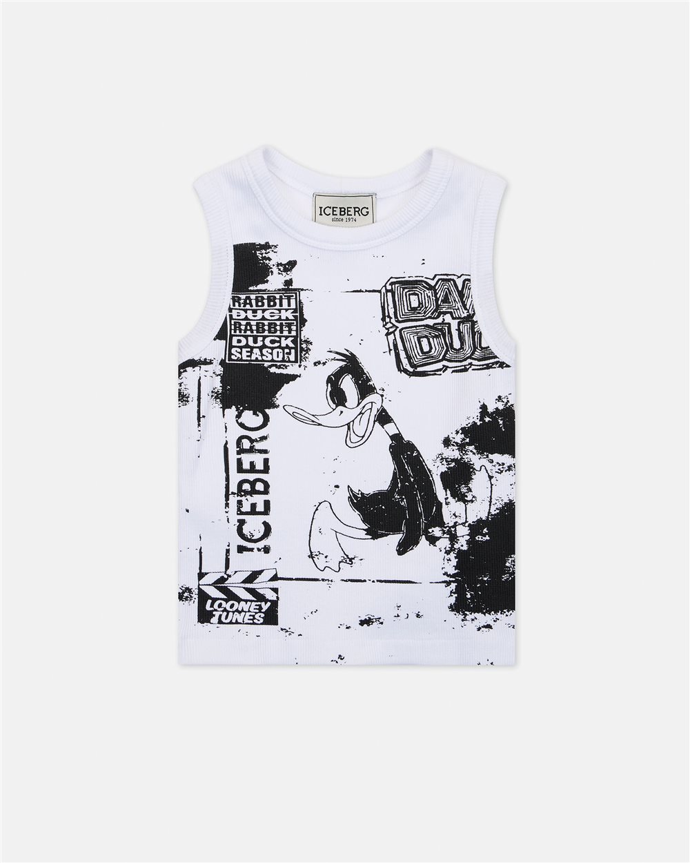 White Jersey Crew Neck Tank Top with Contrast Prints and Lettering - Iceberg - Official Website